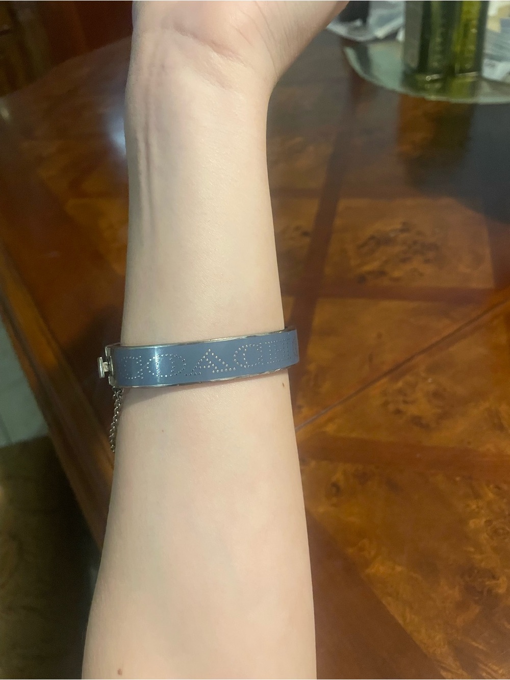Coach Silver Blue Enamel Logo Bangle Bracelet - Picture 2 of 10